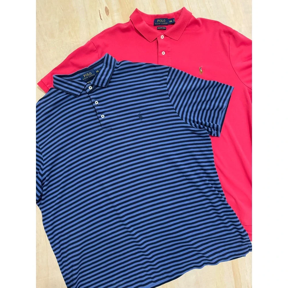 Lot 2 Polo Ralph Lauren Pima Soft Touch Polo XXL Pink Blue Striped‎ Golf Shirts